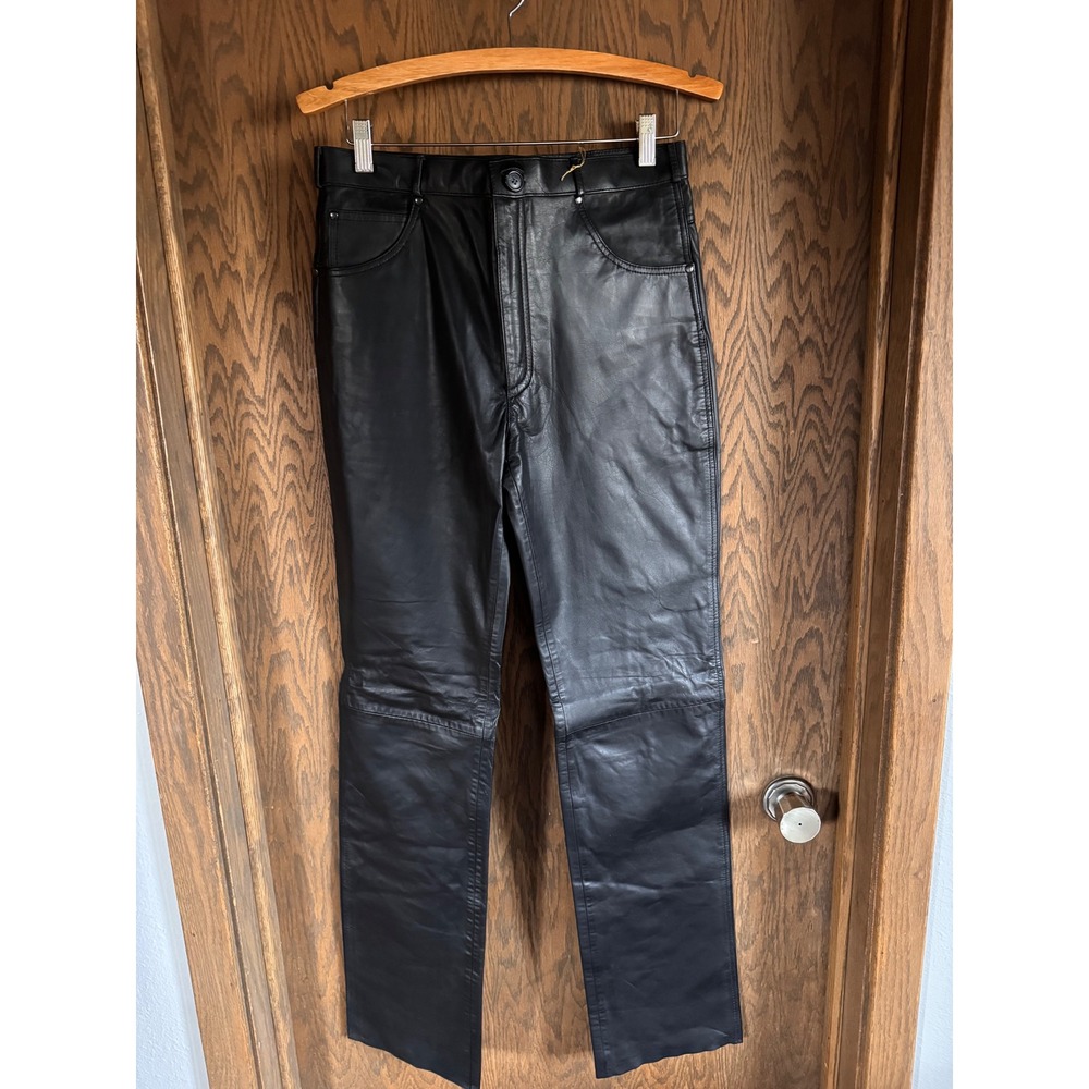 Alan Michaels Mens Vintage Black Genuine‎ Leather Pants Straight Leg Size 32